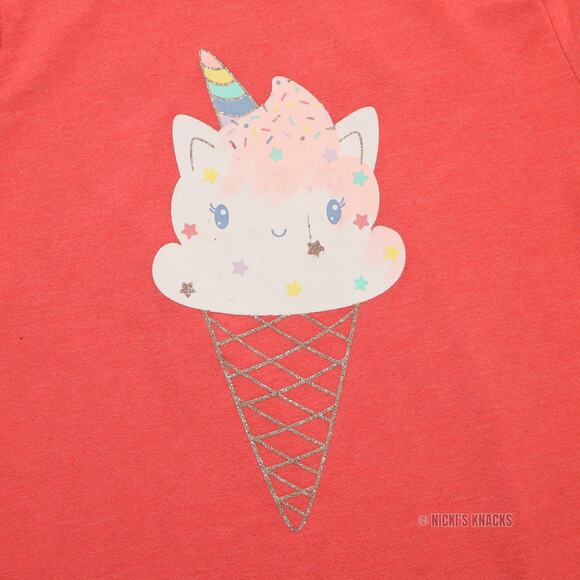 4/$20 - Cat & Jack Girls Unicorn Ice Cream Short Sleeve T-Shirt Coral Size M 7/8 - Picture 3 of 7